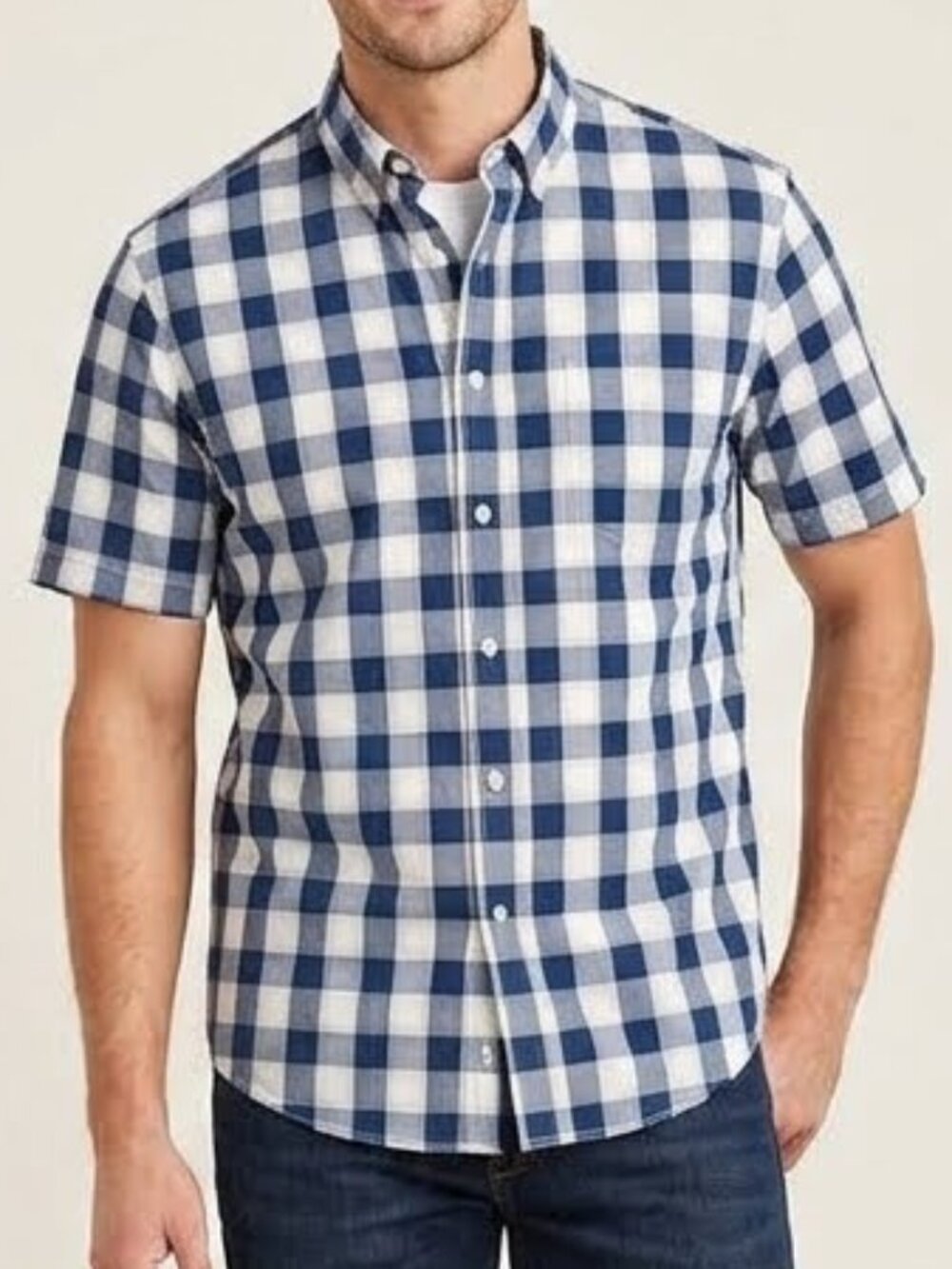 Croft & Barrow Blue Plaid Short Sleeve Button Down Size XL